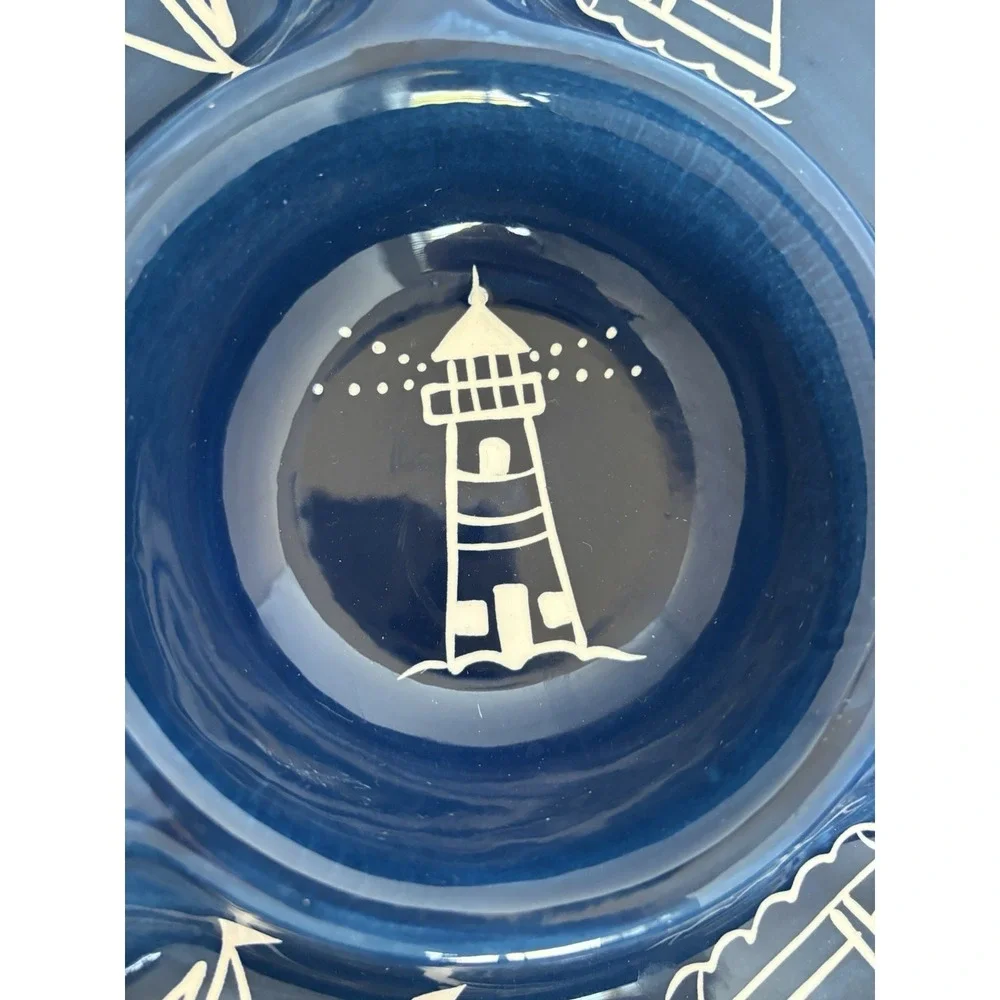 Eddie Bauer Home Platter LG Chip Dip Blue White Sailboat Lighthouse Beach House - Picture 3 of 7